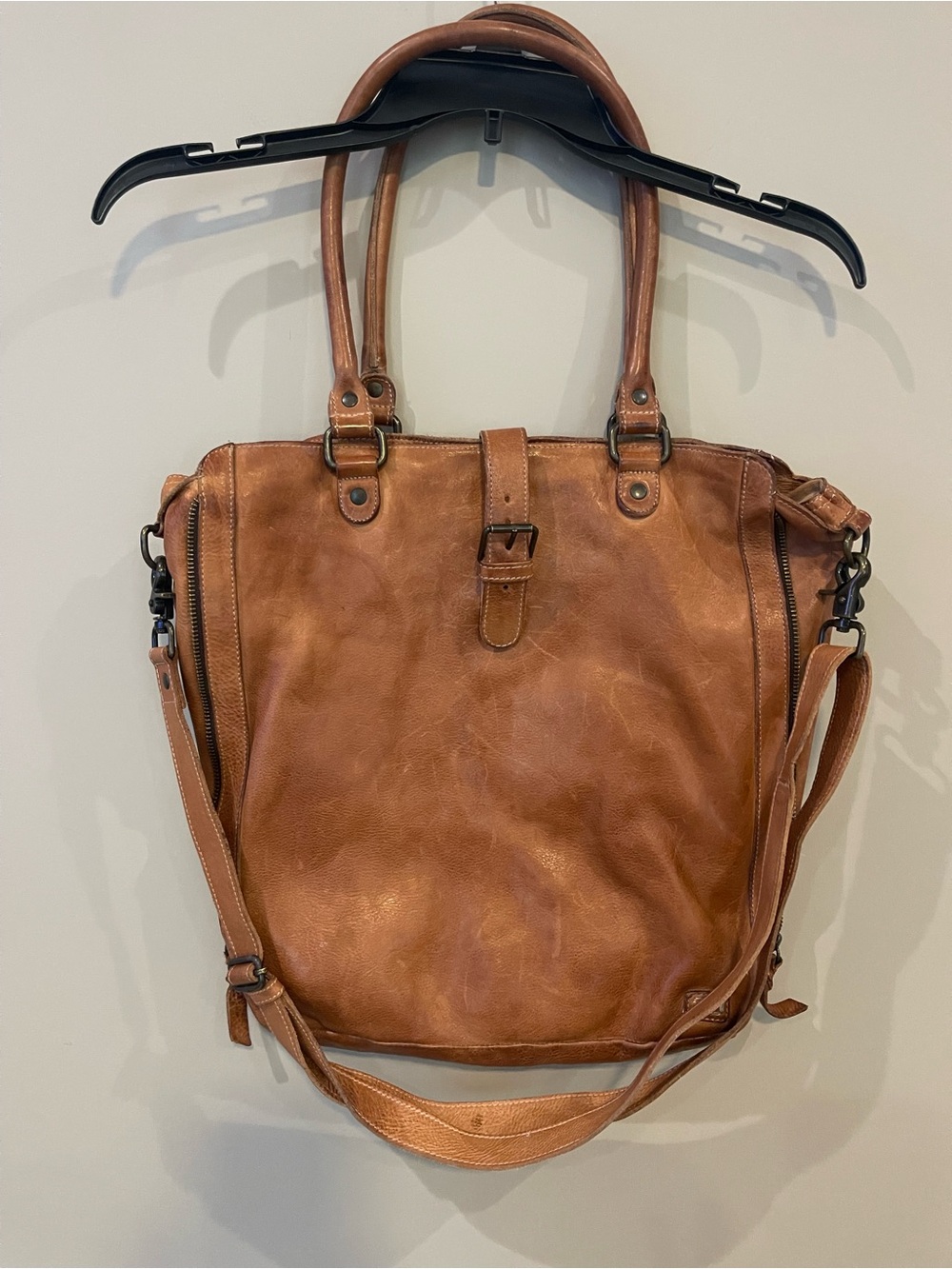 Bed Stu Mildred Distressed Cognac Brown Leather Shoulder Tote or Crossbody. - Picture 4 of 7